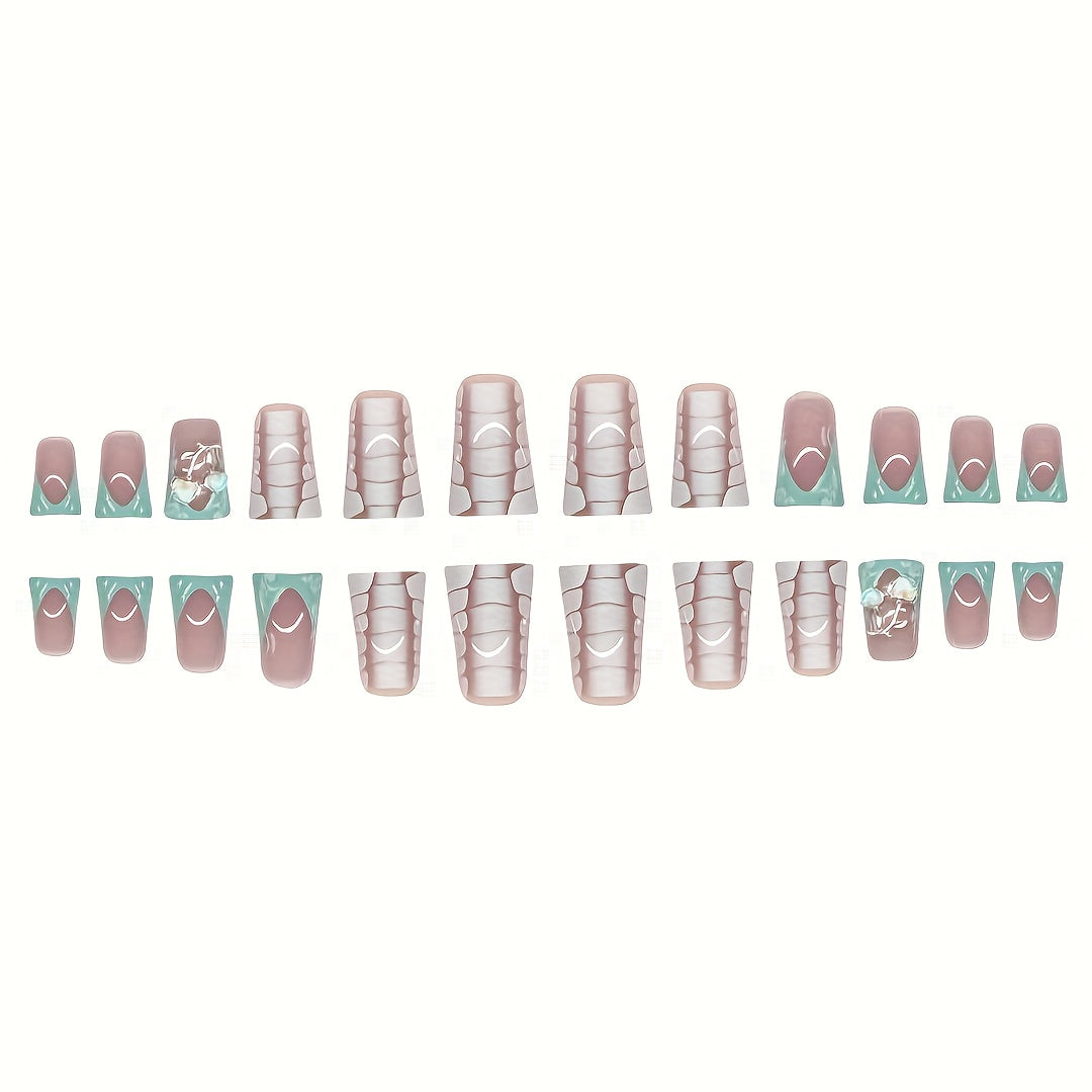 Free 4pcs of jelly glue and 4pcs of nail file in 4 boxes, 96pcs of European and American press-on wear nails, gorgeous sweet cool French sparkling diamond flowers, stripes, three-dimensional cherry, wave, clashing color, squa